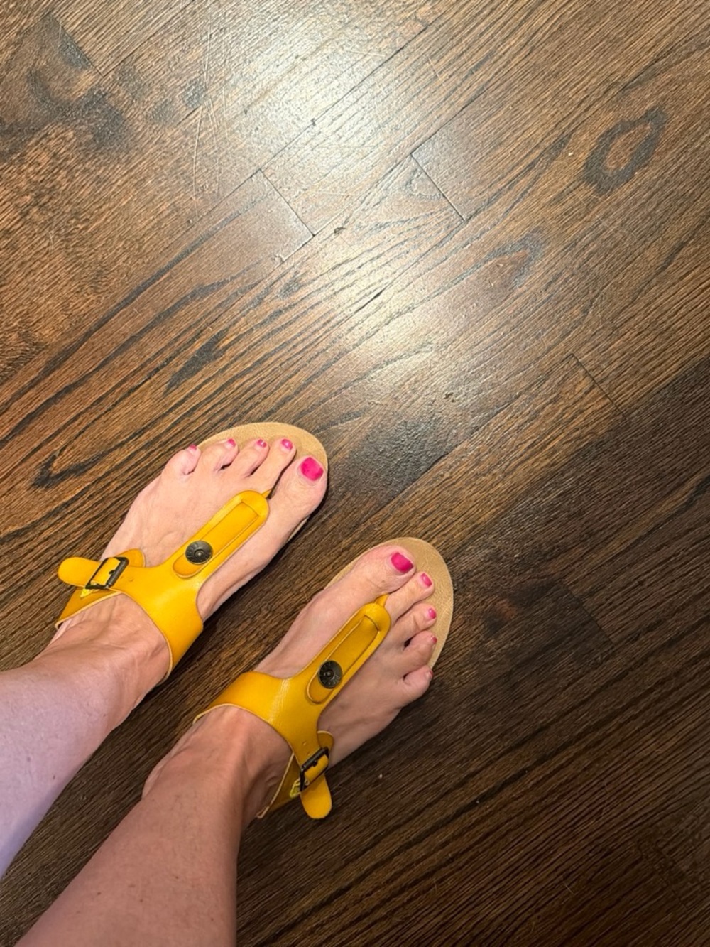 Yellow Women's T-Strap Sandals - Comfortable Summer Footwear